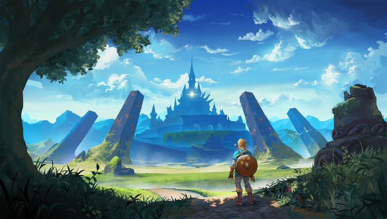 Handmade oil painting on canvas on demand, handcrafted wall artwork - Video Games fan art-Zelda Breath of shops the Wild 3 hand painted oil hyrule