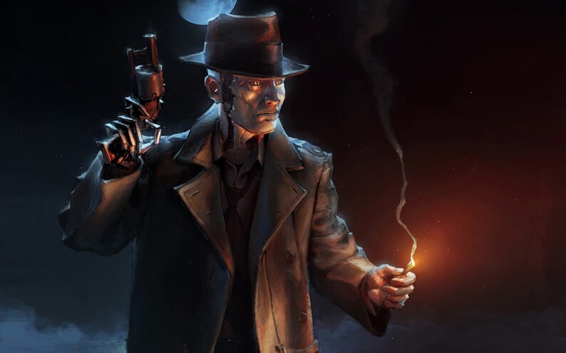 Handmade oil painting on canvas on demand, handcrafted wall artwork - Video Games fan art - Fallout Nick Valentine 1 shops Fan Art oil portrait