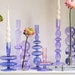 Ombre Lilac Abstract Glass Candlestick Holders | Fun Art Glass Flower Vases | Taper Candleholder | Wedding Centerpiece | Candle Home Decor 