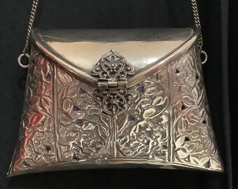 Vintage Metal Velvet-Lined Indian/Tibetan Purse