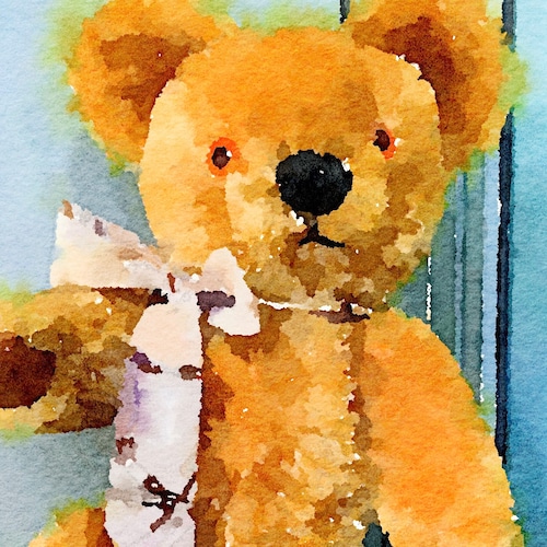 Orsetto di peluche snodato con occhi di vetro imbottiti di paglia