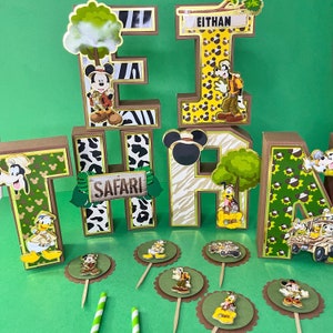 Letras 3D de Mickey Safari, Letras 3D de Mickey Mouse y sus amigos, ONE Mickey Safari, Decoraciones para fiestas de Mickey, Letras de Mickey Jungle para guardería