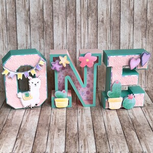 Letras 3D de llama, decoración de fiesta de llama, cumpleaños de cactus, letra personalizada, fiesta de cumpleaños de llama, fiesta temática de llama, decoración de cumpleaños de llama.