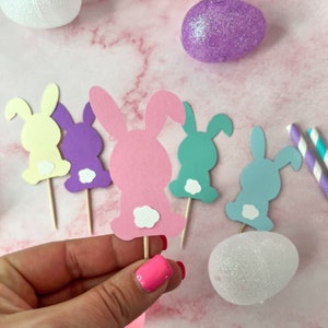 Easter CupCake Topper, Easter Party Decoration, Bunny Birthday Party, Bunny Cupcake Toppers, Rabbit Shaped Cupcake Toppers