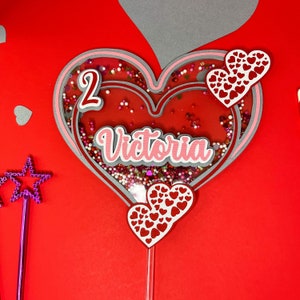 Heart Cake Topper, Party Decorations, Birthday Heart Cake Topper, Valentine&#39;s Birthday Topper, Valentine&#39;s Cake Topper, Heart Cake Topper.