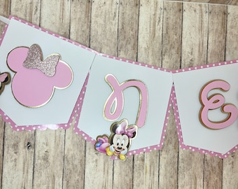 Minnie Mouse barnstolsbanderoll, Minnie festdekorationer, Minnie rosa banderoll, Baby Minnie-skylt, Minnie säckväv, Minnie dekorationer.