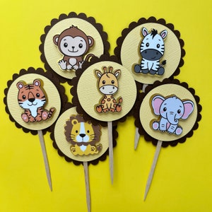Topper per cupcake a tema safari, decorazione per feste a tema safari, festa di compleanno a tema safari, festa a tema safari, simpatico safari per bambini, festa nella giungla, cupcake a tema animali della giungla.