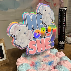 Gender Reveal Cake Topper, Boy or Girl Topper, Party Decorations, Baby Shower Cake Topper, Elephant Cake Topper, Gender Reveal Party Decor.