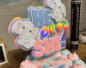 Gender Reveal Cake Topper, Boy or Girl Topper, Party Decorations, Baby Shower Cake Topper, Elephant Cake Topper, Gender Reveal Party Decor.