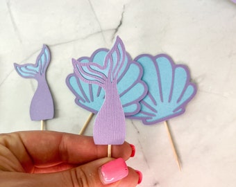 Mermaid Cupcake Toppers, Mermaid Party Decoration, Under the Sea Cupcake Toppers, Mermaid Party Decor, Mermaid Tail Cupcake Toppers
