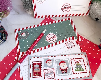Christmas Letter to Santa Kit for Kids North Pole Air Mail Set with Envelope & Stamps Santa Holiday Stationery Gift Basic Kit Santa Letter
