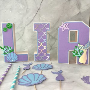 Letra 3D de sirena, decoraciones para fiestas de sirena, fiesta de cumpleaños de sirena, bajo el mar, suministros para cumpleaños de sirena, letrero con nombre de sirena.