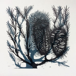 Banksia, an original handmade linocut print