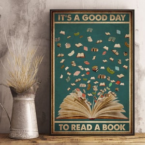 Es un buen día para leer un póster vintage de libros, póster de amor de libros, póster de papel sin marco, impresión artística, póster impreso, regalos de decoración del hogar