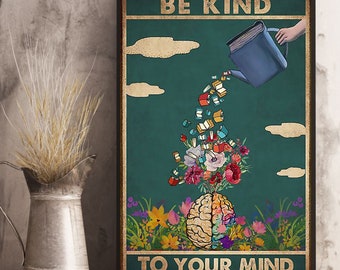 Book - Be Kind To Your Mind Poster, Cerebrum Flower Anatomy Print, Psychology, Neurologist gift, Medical Poster, Art Print poster print