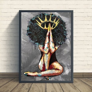 African American Woman Portrait Poster, Afro Queen Portrait Canvas, Black Girl Portrait Print, Black Woman Art Print, Feminism Poster IAM2