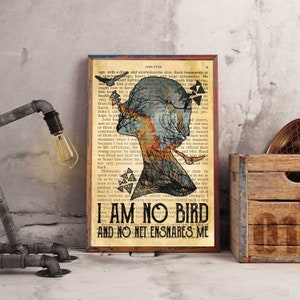 Love Reading Book Poster, Jane Eyre Charlotte Bronte Novel Poster, Jane Eyre Canvas, I Am No Bird And No Net Ensnares Me Vintage Poster JE1