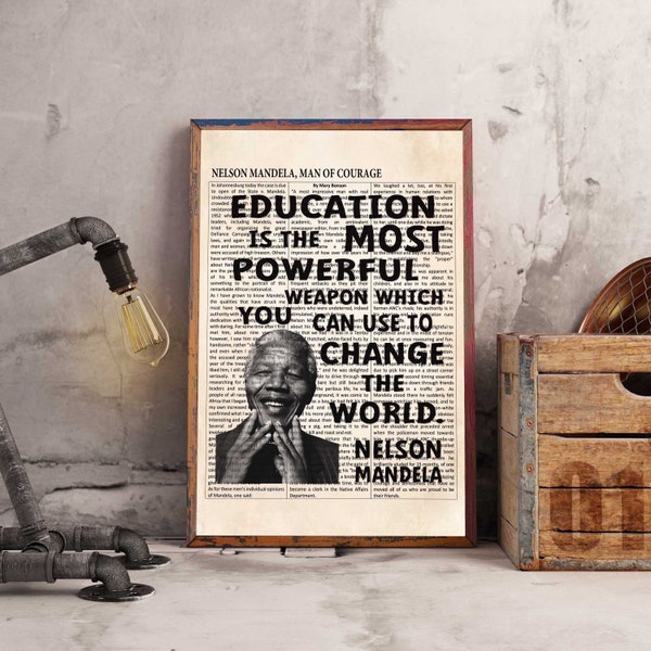 Nelson Mandela zegt poster, onderwijs is het krachtigste wapen dat je kunt gebruiken om de wereldkunst te veranderen, burgerrechten icoon poster NM6