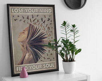 Queen Reading Books Poster, Black Woman Lose Your Mind Find Your Soul, African Woman, Black Woman Reading Book Wall Art Art Print