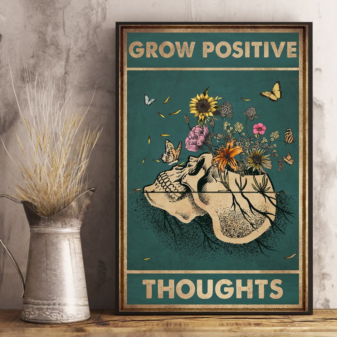 Grow Positive Thoughts Skull Flowers Poster – Love Skull – Love Tattoo ...