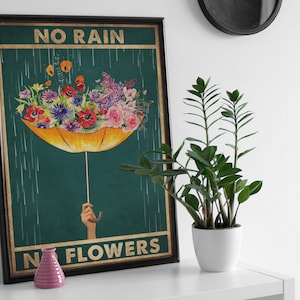 Flower Umbrella No Rain No Flowers Vintage Poster Home Decor