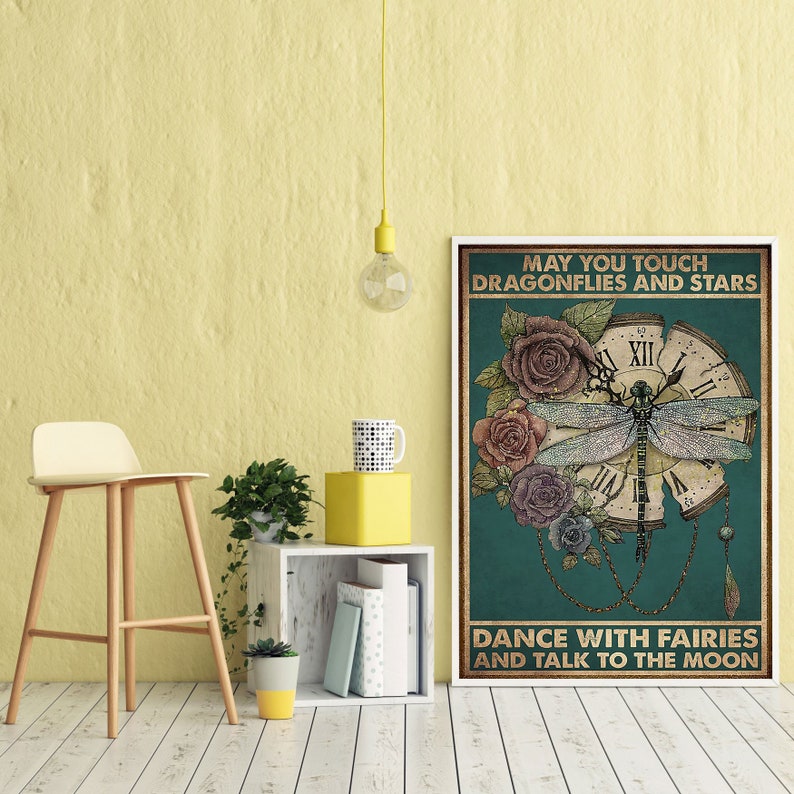 Letrero de metal rústico con texto en inglés May You Touch Dragonflies And Stars Dance With Fairies And Talk To The Moon Dragonfly para el hogar, bar, pub, cine, casa, divertido