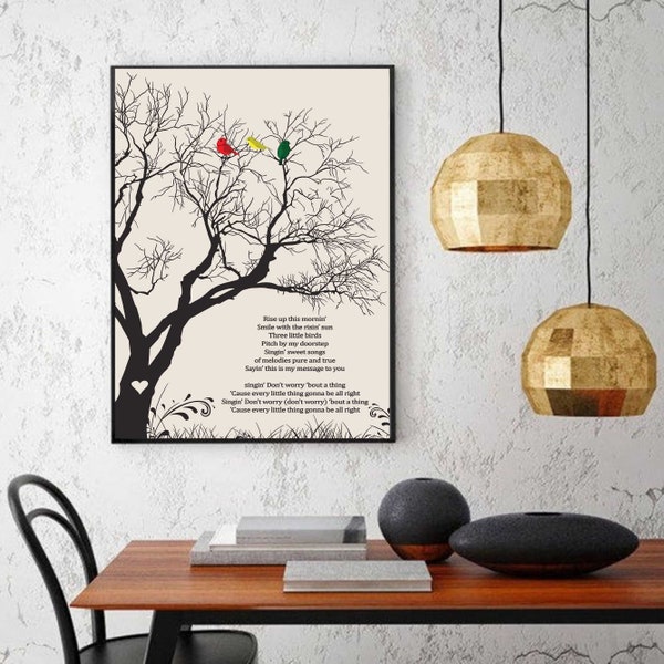 Bob Marley Three Little Birds Song Lyrics Poster, Bob Marley Song Canvas Print, Exodus Reggae Music Album Poster, Bob Marley Music Art TLB1