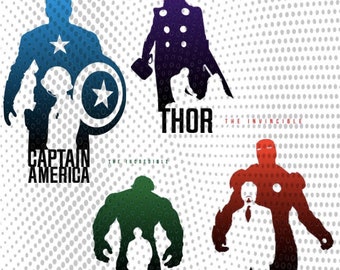Avengers Silhouettes Iron Man, Captain America, Thor, Hulk Sublimation File Digital File .PNG File