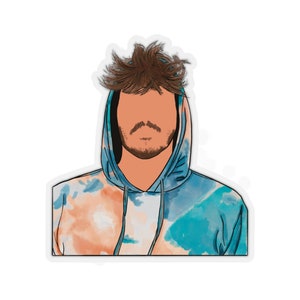 May include: A digital illustration of a person wearing a blue and orange tie-dye hoodie with a brown messy hairstyle.