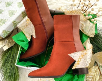 rust suede booties