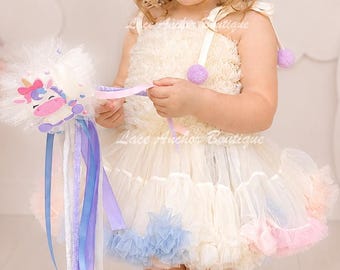 Pastel Rainbow Unicorn Tutu Dress – Toddler Girl Birthday Cake Smash Outfit