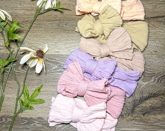 Baby Girls Stretch Headwrap - Toddler Girl Spring Headband - Pastel Cable Knit Ribbed Solid Child Bow Wrap