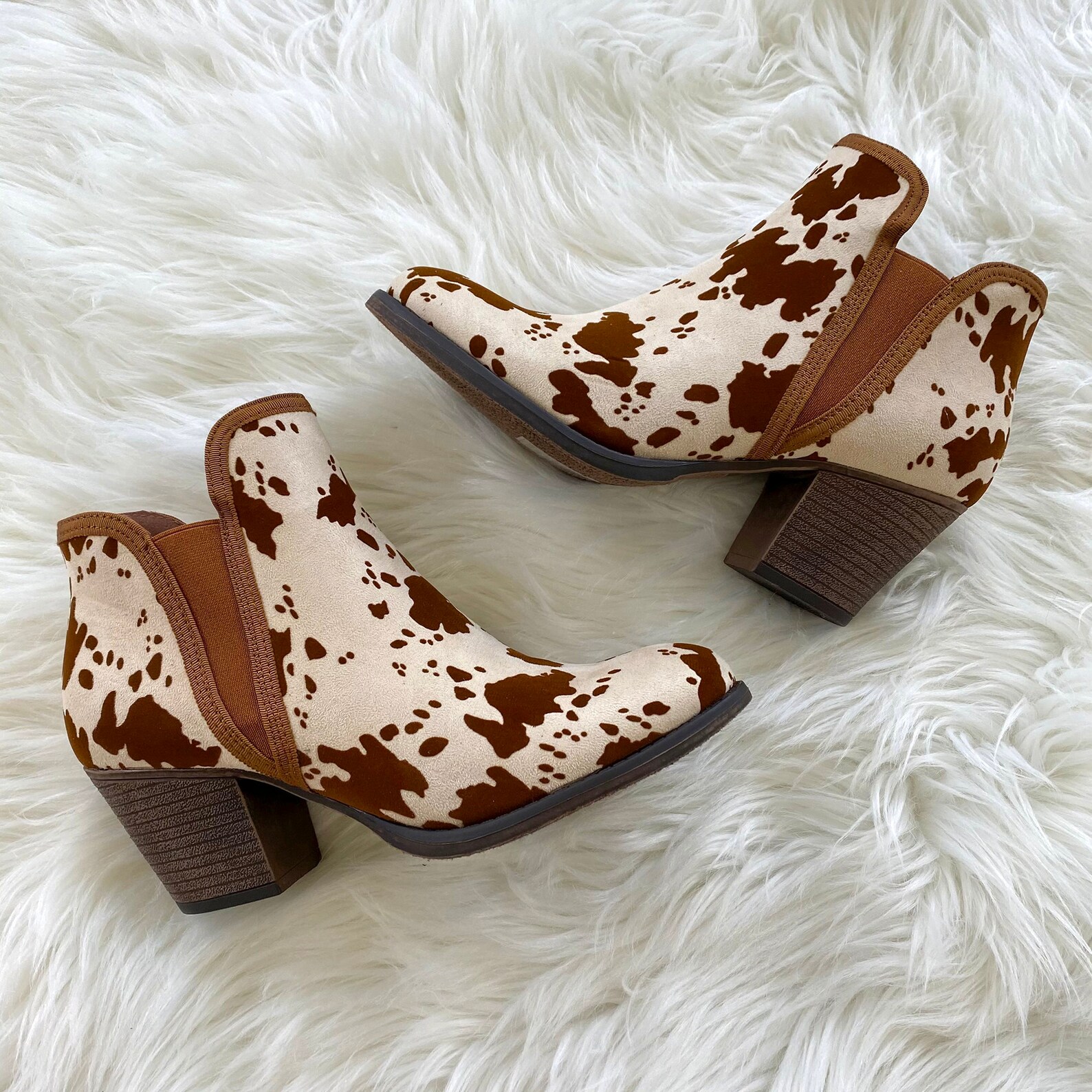 Heeled Cow Print Bootie Brown & White Boot Western Boho Etsy