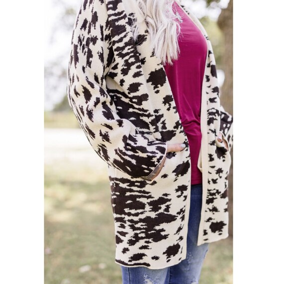 Cow Print Cardigan Sweater Animal Print 