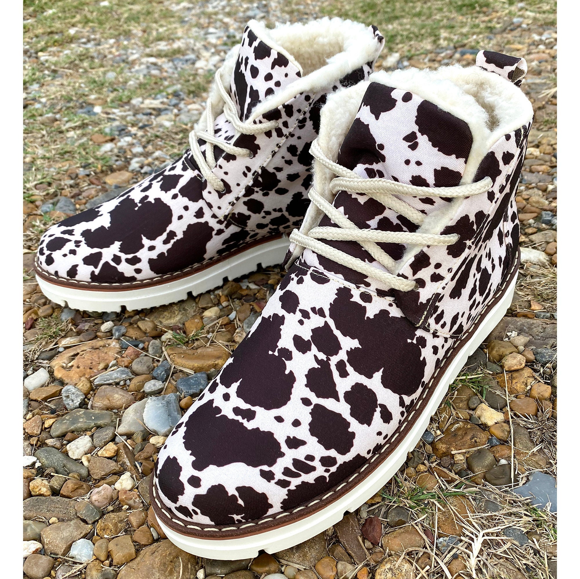 cowhide print booties