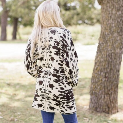 Cow Print Cardigan Sweater Animal Print 
