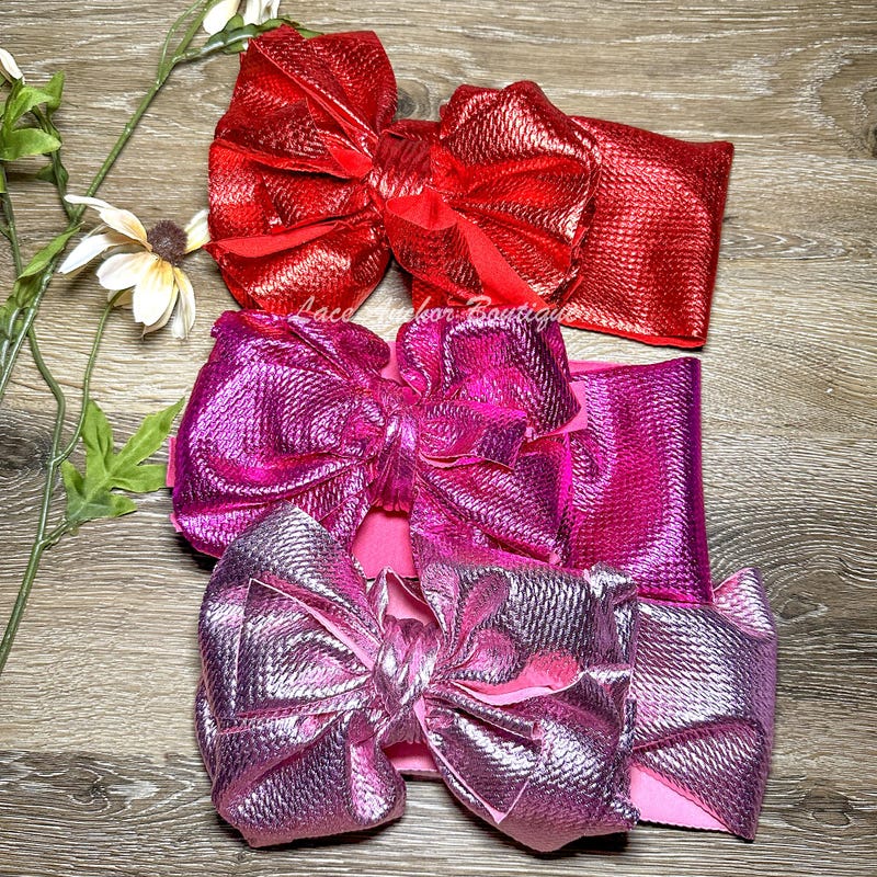 80s Metallic Pink Bow Headband