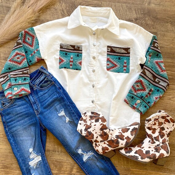 White Brown or Taupe Corduroy Aztec 