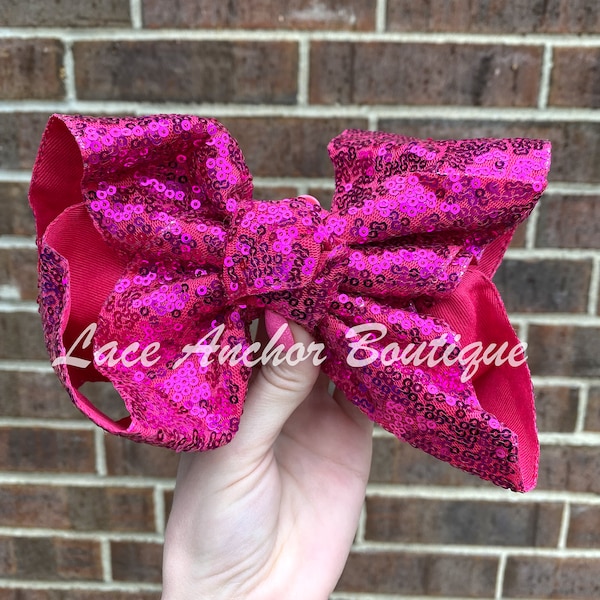 7.5" hot pink, light pink, or gold big sequin hair clip bows - girly glitter sparkle large bow