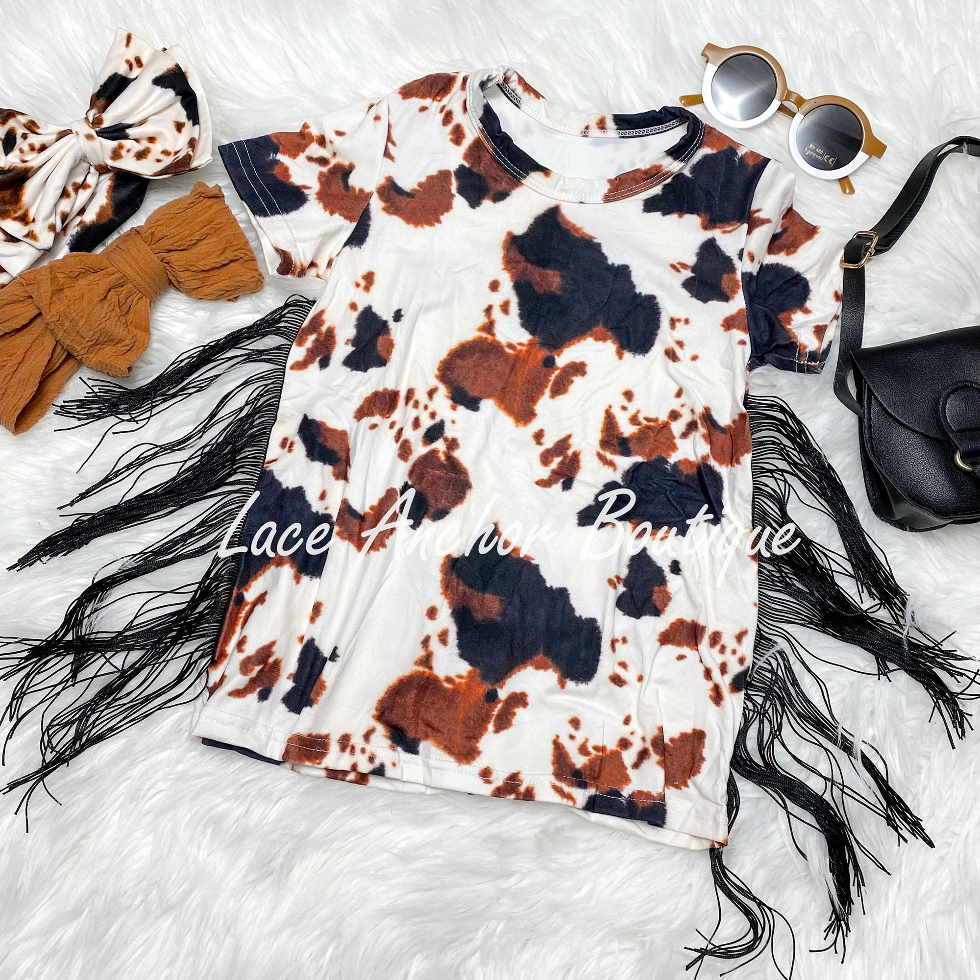 Kids Brown Black White Cow Print Dress 