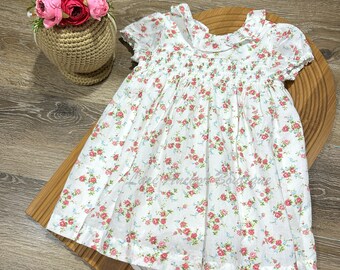 White Floral Smocked Set | Baby Girls Flower Smock Outfit | One Year 12M Dress