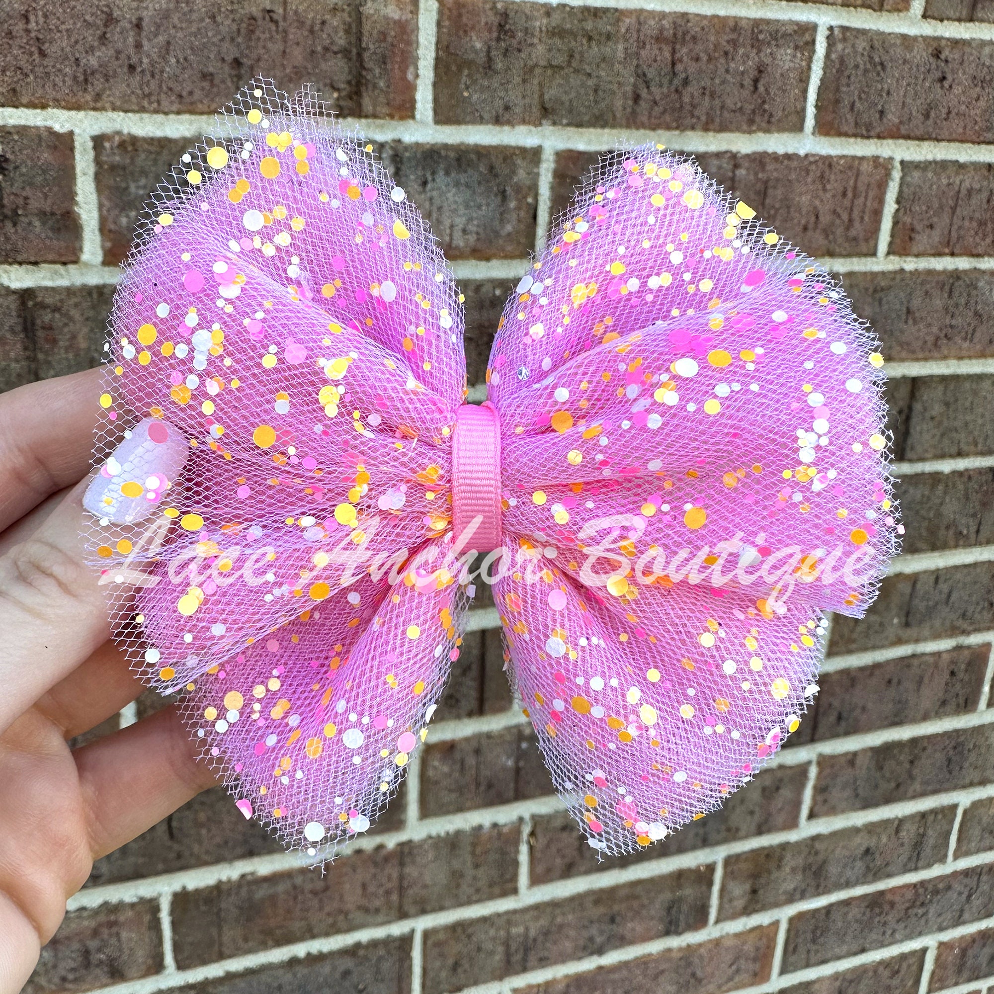 Light Pink Spec Tulle Hair Bow - Polka Dot Toddler Child Girls Tutu Bow ...
