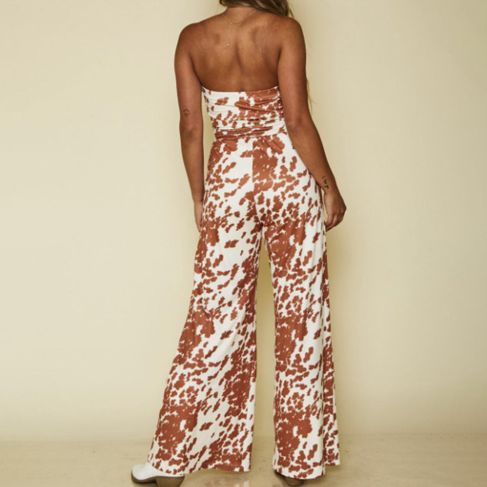 Women's Cow Print Jumpsuit Boho Romper Western Etsy