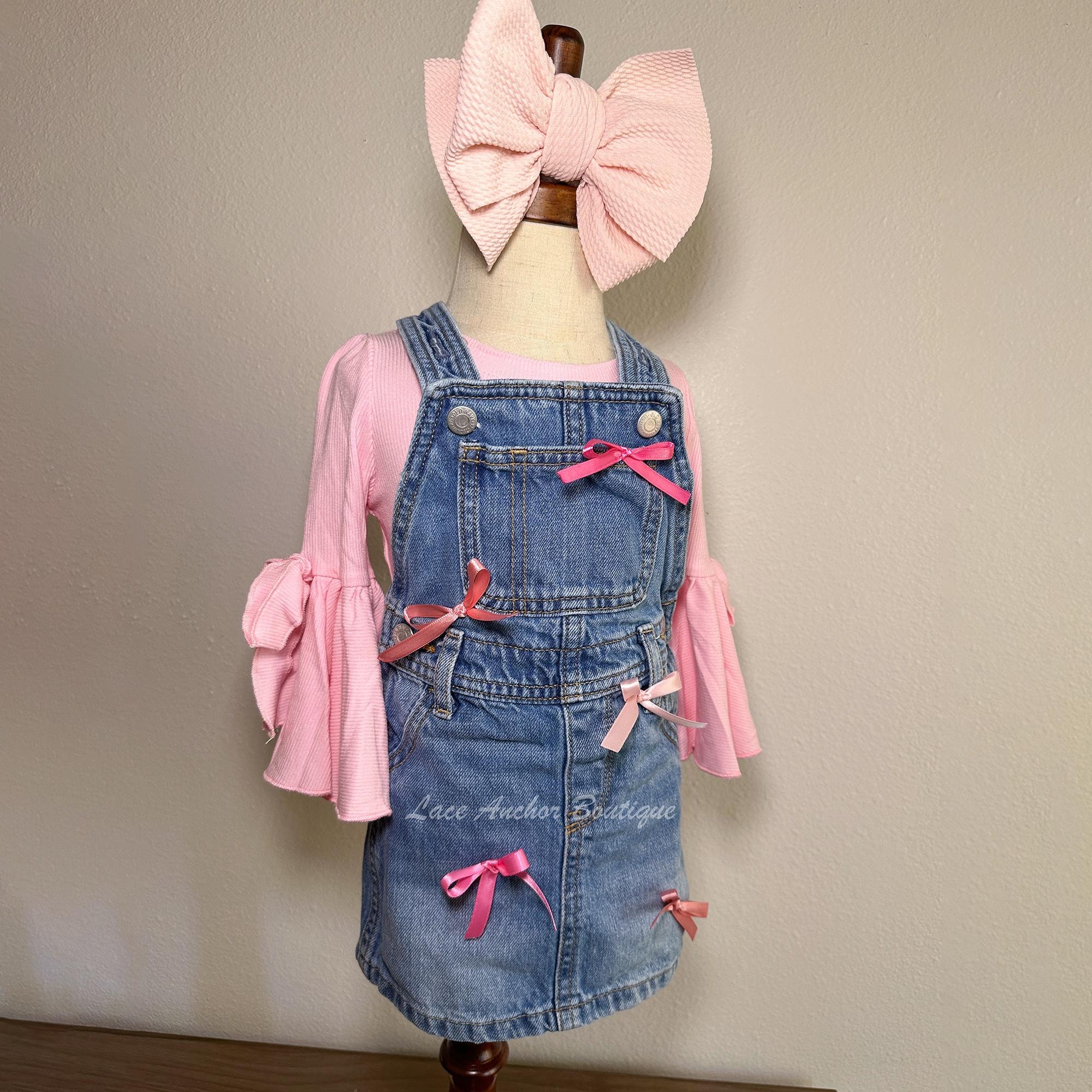 Pink Bow Denim Dress Style Overall - Toddler Blue Jean Skirt Dress - 18-24M  Baby - Etsy
