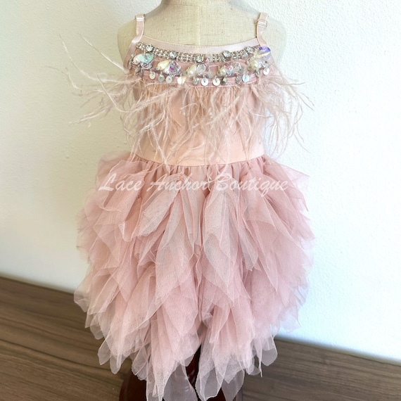 rose feather party dress Rose Gold Embroidery Sequin Big Feather Mermaid Prom Dress