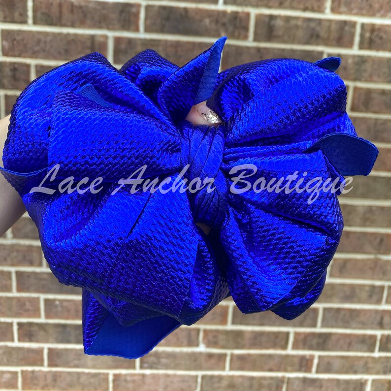 metallic royal blue shiny glitter mega jumbo sized hair bow wrap for babies baby toddler