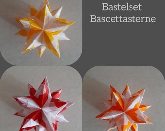 Handicraft set Bascetta 9 stars small, orange-red-yellow/transparent, origami