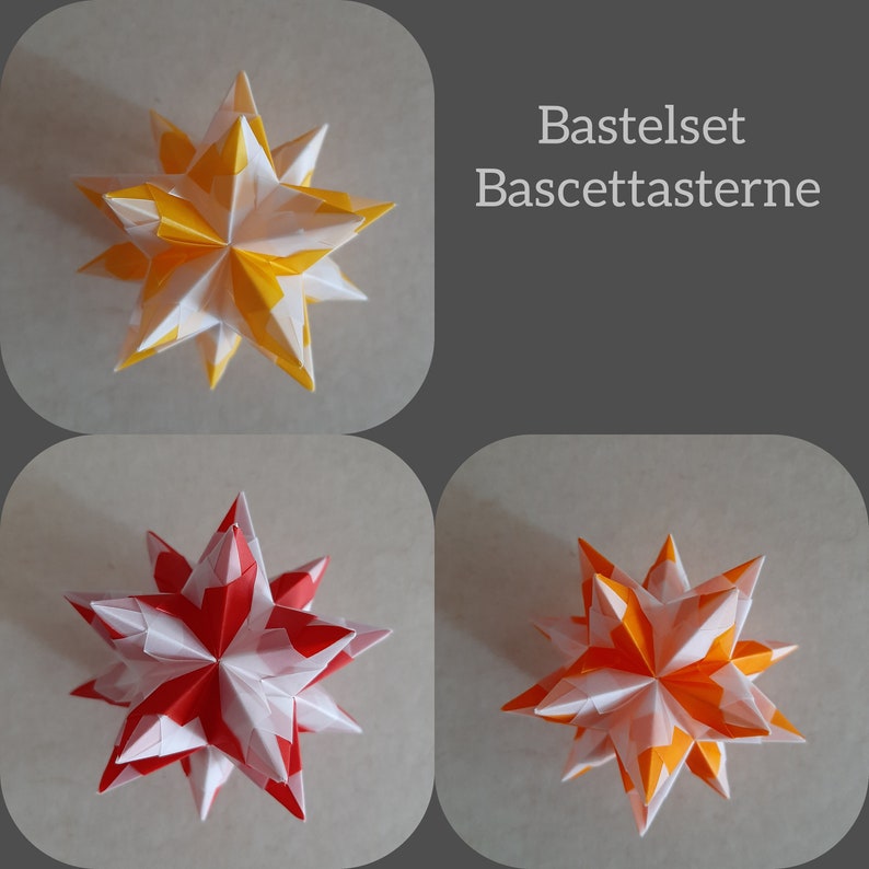 Handicraft set Bascetta 9 stars small, orange-red-yellow/transparent, origami image 1