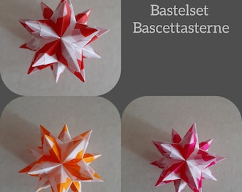 Bastelset Bascetta 9 Sterne klein, rot-orange-pink/transparent, Origami