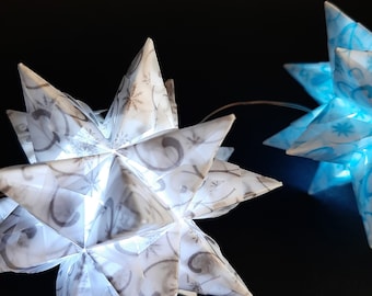 Origami craft set Bascetta color choice 10 stars transparent with snow crystals and tendrils 5.0 cm x 5.0 cm